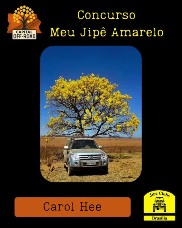 *📸 CONCURSO "MEU JIPÊ AMARELO" - CAPITAL OFF-ROAD 2026* 

Atenção, jipeiros! Tá chegando a hora de mostrar o seu 4x4 junto com o símbolo do nosso cerrado!

*Como participar:*
1. Tire uma foto do seu jipe ao lado de um *Ipê Amarelo* florido.
2. Envie a foto pra organização entre *01/08 e 05/09* pelo WhatsApp 61 99335-6610
3. Só vale foto real. *Proibido uso de IA!*

*Premiação:* 

Vamos postar todas as fotos no Instagram oficial do Jipe Clube de Brasília. As *5 fotos com mais curtidas* levam prêmios especiais!

*Apuração:* 12/09 às 21h, durante o Capital Off-Road 
*Premiação:* No evento, dias 13 de setembro as 14h

Bora registrar essa dupla imbatível: jipe + ipê!
 Aquele amarelo que representa nossa paixão pelo off-road e pela natureza.

*Importante:* Só participam fotos enviadas dentro do prazo. Corre que o ipê não espera!

O Concurso é aberto, todos podem participar!

#CapitalOffRoad #MeuJipeAmarelo #JipeClubeBSB #OffRoad #IpêAmarelo #jcb