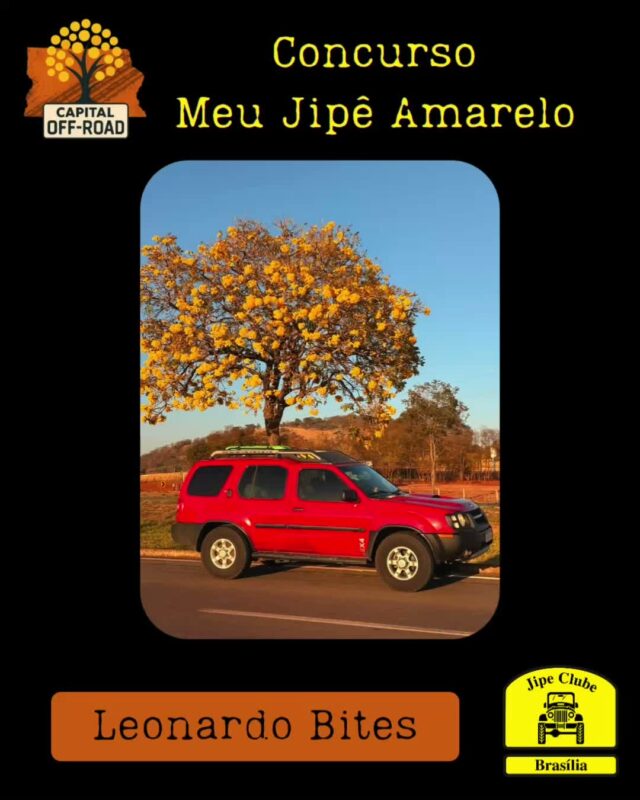 *📸 CONCURSO "MEU JIPÊ AMARELO" - CAPITAL OFF-ROAD 2026* 

Atenção, jipeiros! Tá chegando a hora de mostrar o seu 4x4 junto com o símbolo do nosso cerrado!

*Como participar:*
1. Tire uma foto do seu jipe ao lado de um *Ipê Amarelo* florido.
2. Envie a foto pra organização entre *01/08 e 05/09* pelo WhatsApp 61 99335-6610
3. Só vale foto real. *Proibido uso de IA!*

*Premiação:* 

Vamos postar todas as fotos no Instagram oficial do Jipe Clube de Brasília. As *5 fotos com mais curtidas* levam prêmios especiais!

*Apuração:* 12/09 às 21h, durante o Capital Off-Road 
*Premiação:* No evento, dias 13 de setembro as 14h

Bora registrar essa dupla imbatível: jipe + ipê!
 Aquele amarelo que representa nossa paixão pelo off-road e pela natureza.

*Importante:* Só participam fotos enviadas dentro do prazo. Corre que o ipê não espera!

O Concurso é aberto, todos podem participar!

#CapitalOffRoad #MeuJipeAmarelo #JipeClubeBSB #OffRoad #IpêAmarelo #jcb