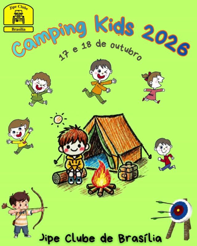 🏕️ CAMPING KIDS 2026 - JIPE CLUBE DE BRASÍLIA 🏕️

Ajeite a tralha de acampamento, prepare a barraca e venha viver um final de semana inesquecível em família! O Camping Kids está de volta para integrar a nossa criançada com a natureza e o espírito jipeiro.

📅  17 e 18 de Outubro
📍 LOCAL: 2º CGEO - Exército Brasileiro (próximo à Torre de TV Digital)

📜 PROGRAMAÇÃO:
SÁBADO (17/10)
⛺ A partir das 14h: Chegada e montagem do acampamento
⚽ Brinquedos infláveis & Futebol de Sabão
🏹 Oficina de Arco e Flecha com o Prof. Emerson Matias
🔥 À noite: Churrasco em família e marshmallow na fogueira

DOMINGO (18/10)
☕ Café da manhã coletivo
🗺️ 09h00: Pista de Orientação Escolar
🏐 Jogos e recreação com o Prof. Brenno
🕛 Encerramento: Antes do meio-dia

ℹ️ COMO VAI FUNCIONAR:
🥩 Churrasco coletivo: Cada família leva a quantidade de carne proporcional ao seu consumo.
☕ Café da manhã: Cada família contribui com um item para a mesa coletiva.
💬 Todas as orientações detalhadas serão alinhadas no grupo oficial do evento.

⚠️ VAGAS EXTREMAMENTE LIMITADAS:
• 15 vagas para associados do Jipe Clube
• 15 vagas para o Exército

Ganta a vaga da sua família no grupo de associados e venha curtir essa aventura com a gente! 🚜💨⛺

#CampingKids #JipeClubeDeBrasilia #JCB #FamiliaJCB #OffRoadDF #4x4Brasilia #AcampamentoKids #VidaAoArLivre #Cerrado #CriançaOffRoad