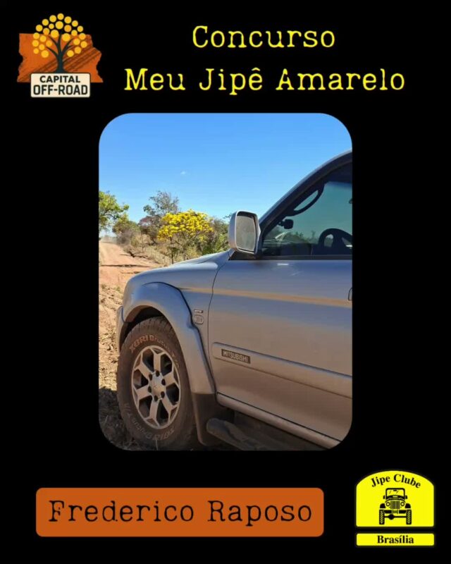 *📸 CONCURSO "MEU JIPÊ AMARELO" - CAPITAL OFF-ROAD 2026* 

Atenção, jipeiros! Tá chegando a hora de mostrar o seu 4x4 junto com o símbolo do nosso cerrado!

*Como participar:*
1. Tire uma foto do seu jipe ao lado de um *Ipê Amarelo* florido.
2. Envie a foto pra organização entre *01/08 e 05/09* pelo WhatsApp 61 99335-6610
3. Só vale foto real. *Proibido uso de IA!*

*Premiação:* 

Vamos postar todas as fotos no Instagram oficial do Jipe Clube de Brasília. As *5 fotos com mais curtidas* levam prêmios especiais!

*Apuração:* 12/09 às 21h, durante o Capital Off-Road 
*Premiação:* No evento, dias 13 de setembro as 14h

Bora registrar essa dupla imbatível: jipe + ipê!
 Aquele amarelo que representa nossa paixão pelo off-road e pela natureza.

*Importante:* Só participam fotos enviadas dentro do prazo. Corre que o ipê não espera!

O Concurso é aberto, todos podem participar!

#CapitalOffRoad #MeuJipeAmarelo #JipeClubeBSB #OffRoad #IpêAmarelo #jcb